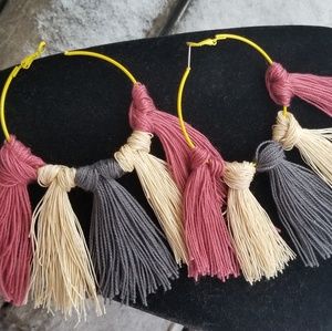Tassel Hoop Earrings Blush Gray Cream